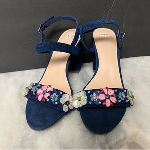 BP. LULA Floral Block Heel Sandals Blue Sz 7.5